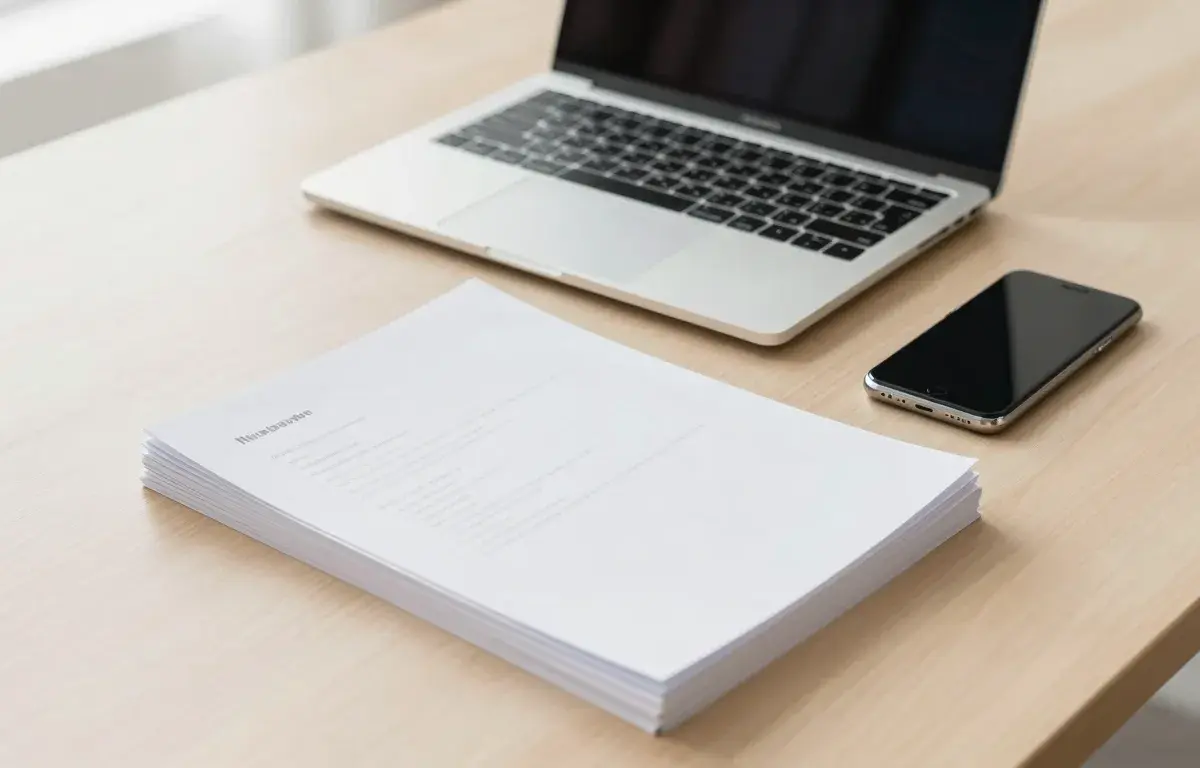 Laptop and smartphone on a bright desk being used to send an online fax