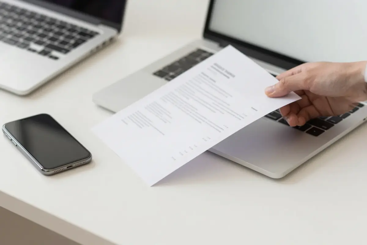 Person sending a free fax from a phone on a bright desk
