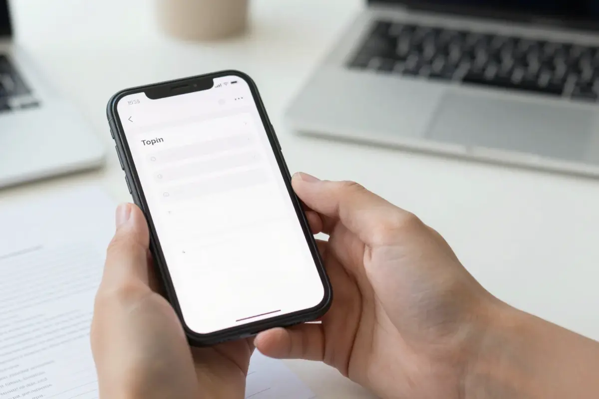 Person sending a fax from a cell phone using a mobile fax app