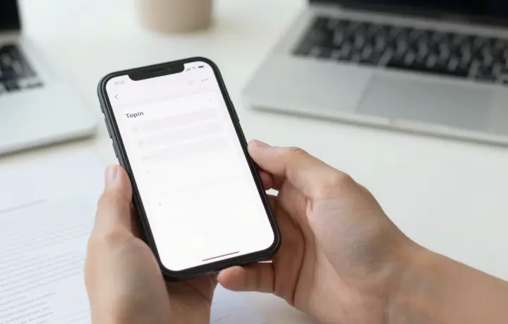 Person sending a fax from a cell phone using a mobile fax app