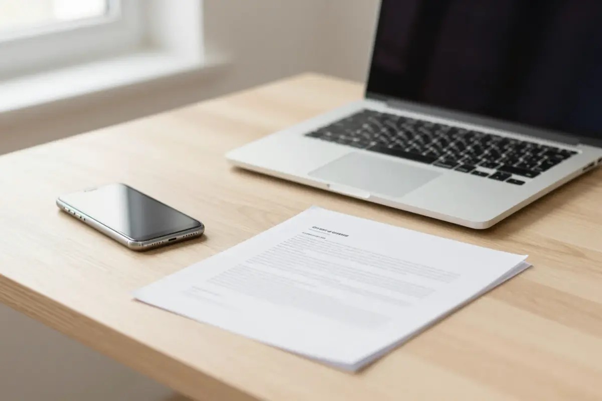 Phone and laptop on a desk used to send a free fax online