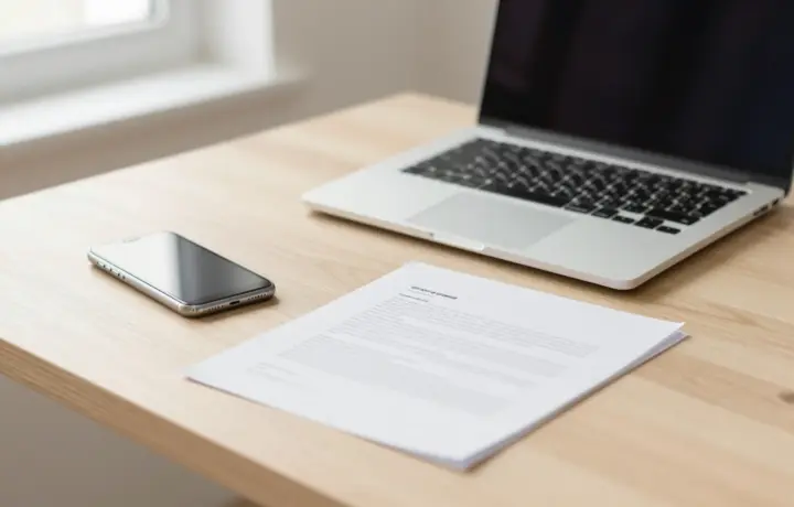 Phone and laptop on a desk used to send a free fax online