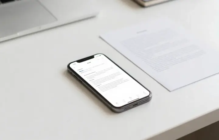 Smartphone with a fax app beside a printed document showing cell number versus fax number